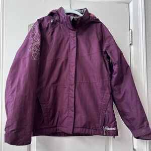 Cloudveil Primaloft ski/winter coat. Pockets. Zip off hood. Venting. Purple. EUC